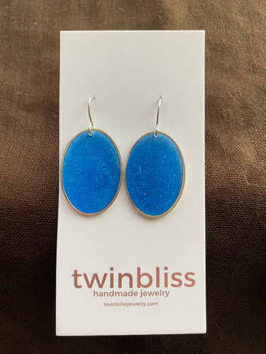 Sparkle & Shine Artisan Earrings - Dark Blue Lg Oval