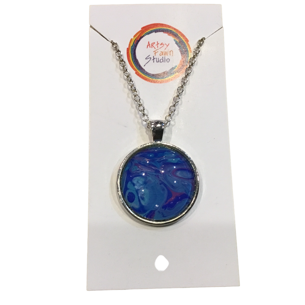 Blue/pink painted glass necklace