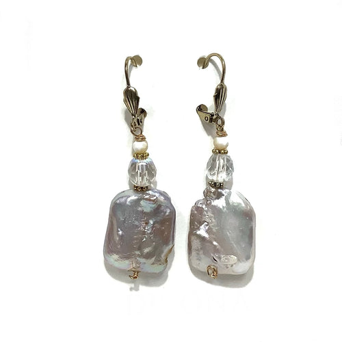 Earrings - Baroque Fresh Water Pearls with Czech glass crystal on Gold Vermeil wire