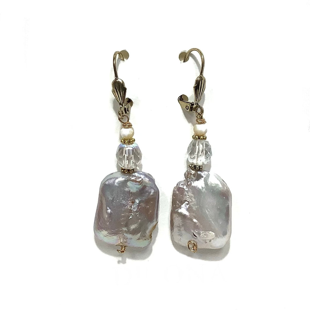Earrings - Baroque Fresh Water Pearls with Czech glass crystal on Gold Vermeil wire