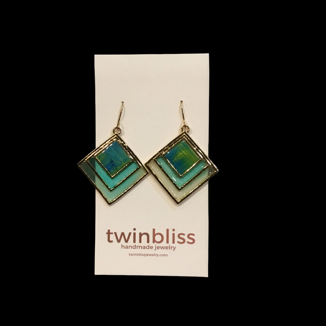 Earth & Sky - Large Gold Blue/Green Squares