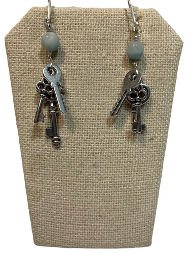 Blue bead keys earrings