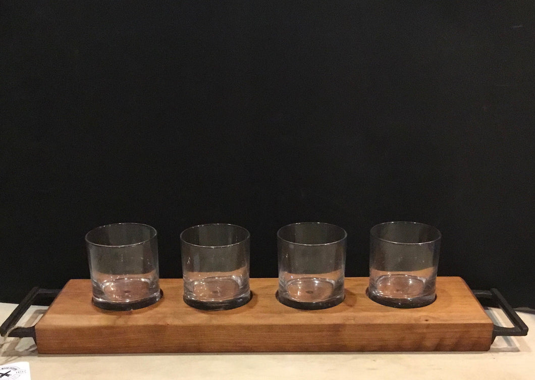 Cherry Wood Whiskey Flight with Four Glasses