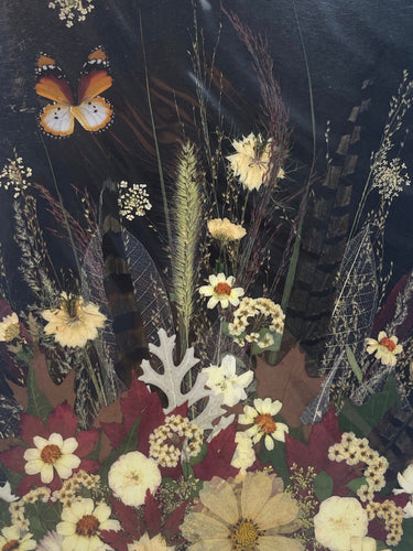 Orange Butterfly with White and Red Floral Arrangement Greeting Card