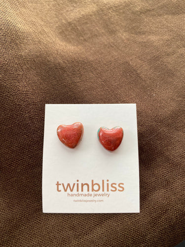 Earth & Sky Artisan Earrings - Dark Red Sm Hearts