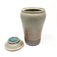 Jar with Lid (urn) - tan & turquoise
