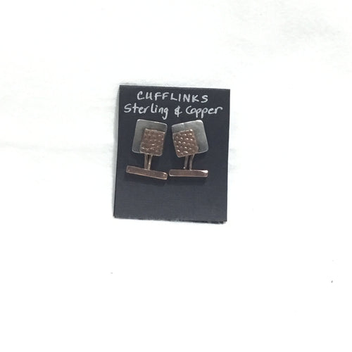 Cuff Links Sterling Silver Squares w/ Coper Squares