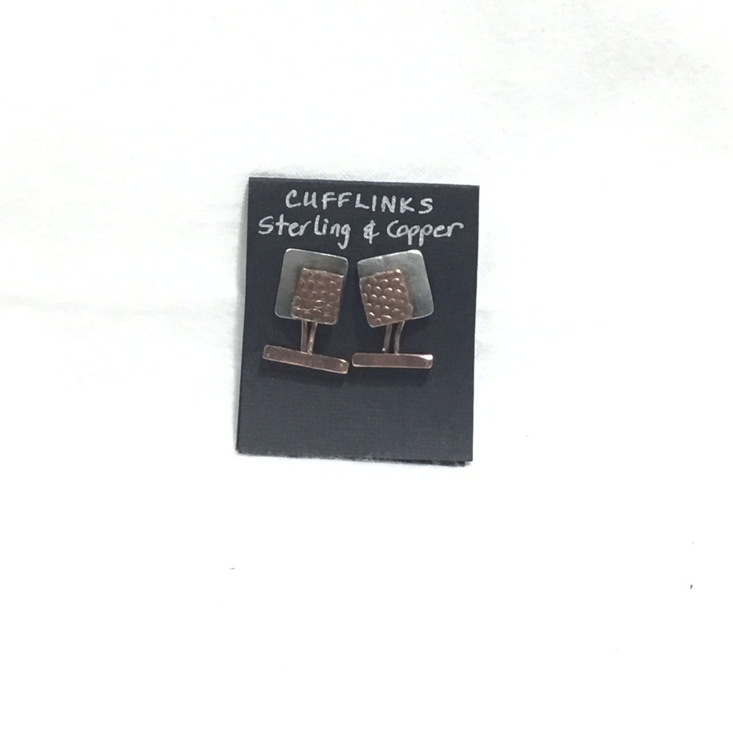 Cuff Links Sterling Silver Squares w/ Coper Squares