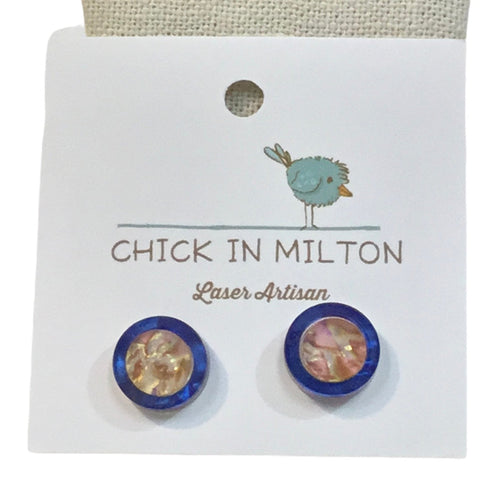 Blue and Pink Stud Earrings