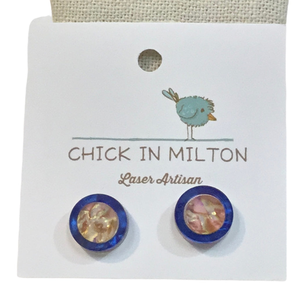 Blue and Pink Stud Earrings