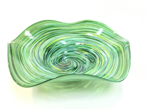 Blown Glass Wavy Bowl Large - Green
