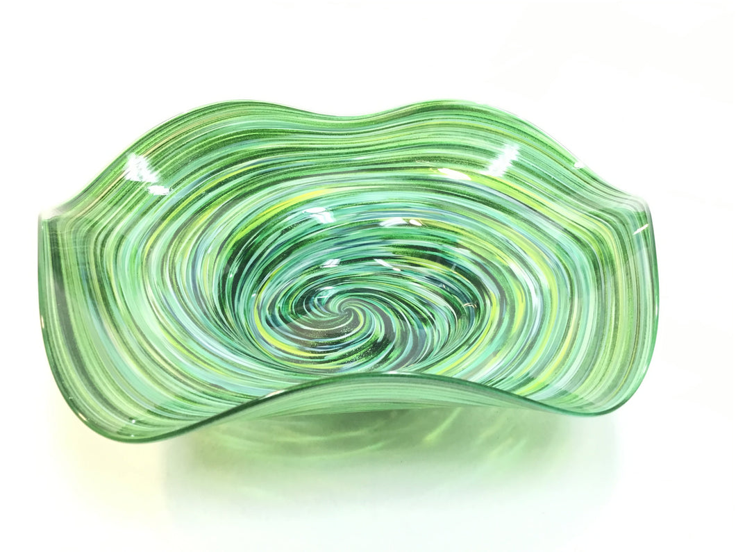 Blown Glass Wavy Bowl Large - Green