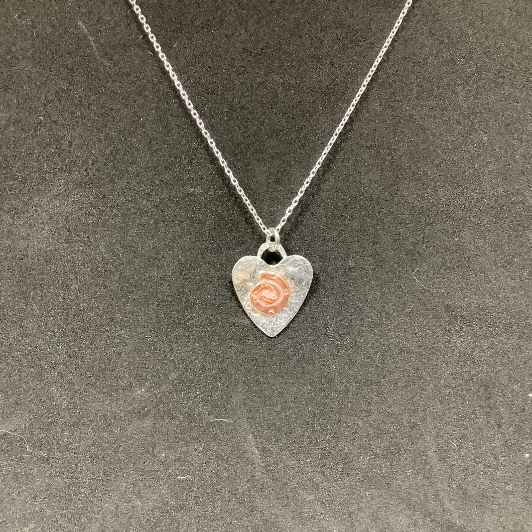 Heart Pendant, Copper and Sterling Silver