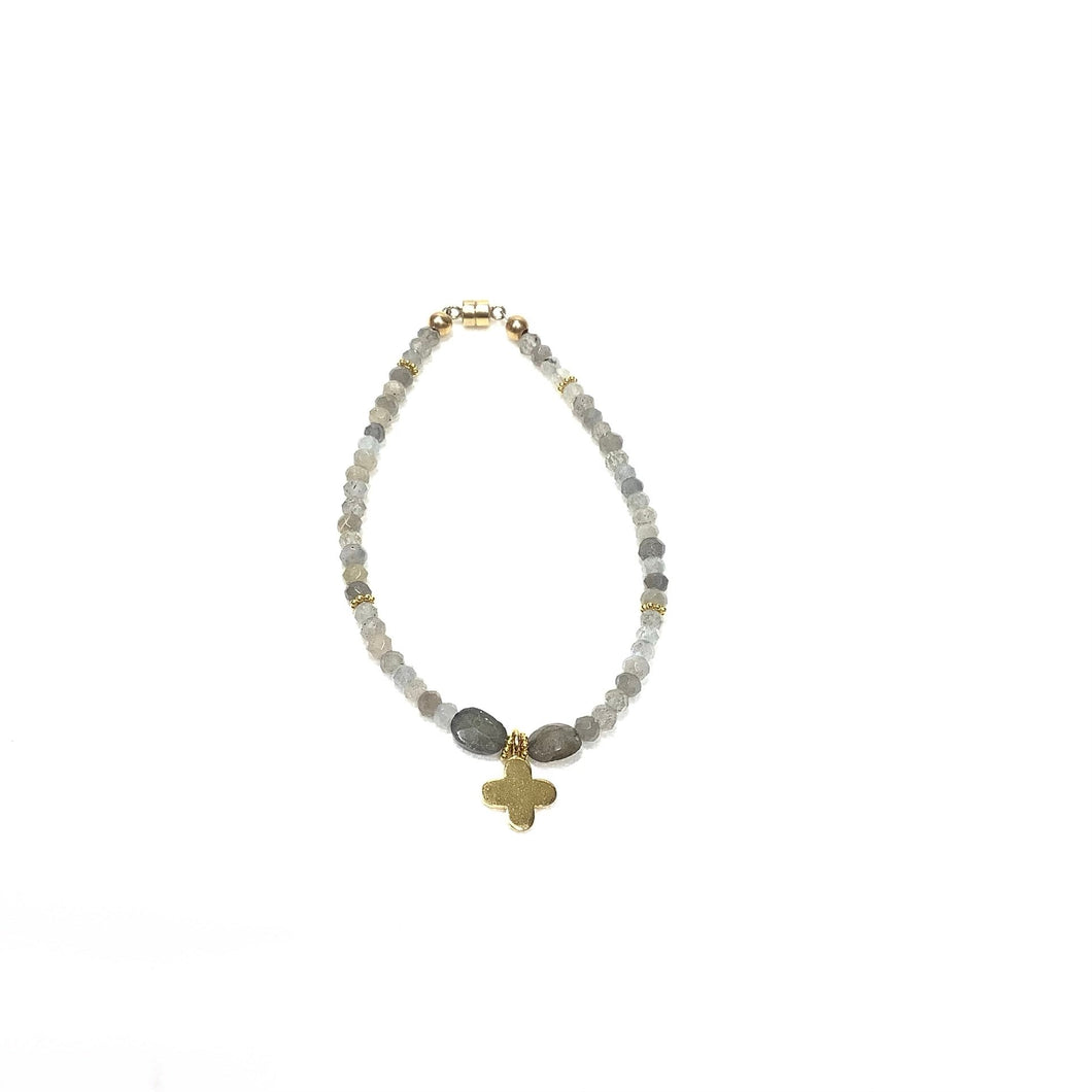 Bracelet - Gold Vermeil with Labradorite and Czech Glass Beads and magnetic clasp