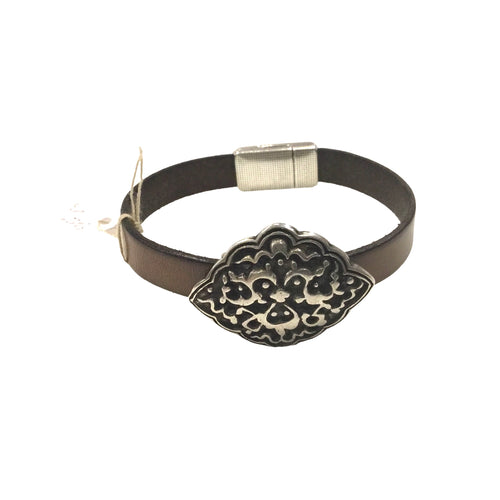Brown Magnetic Bracelet with Diamond Silver Slider