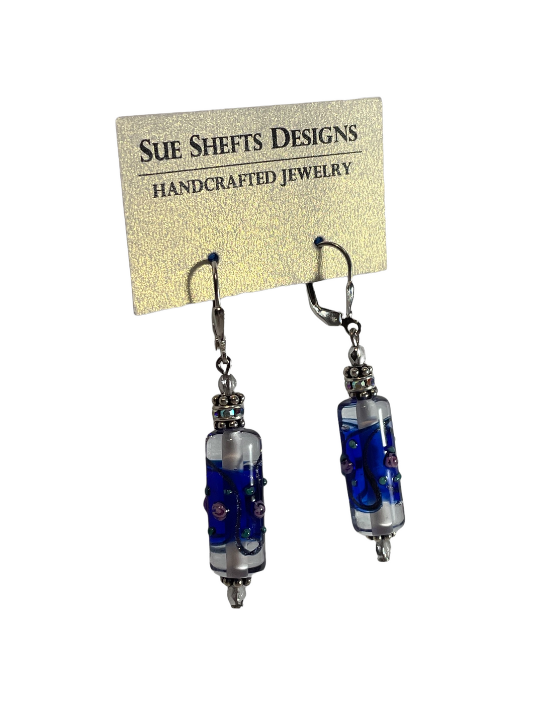 Navy and white with floral earrings