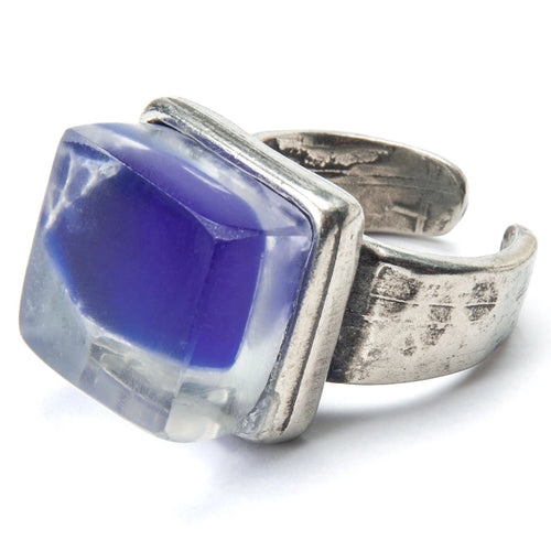 Mosaic cube ring silver finish