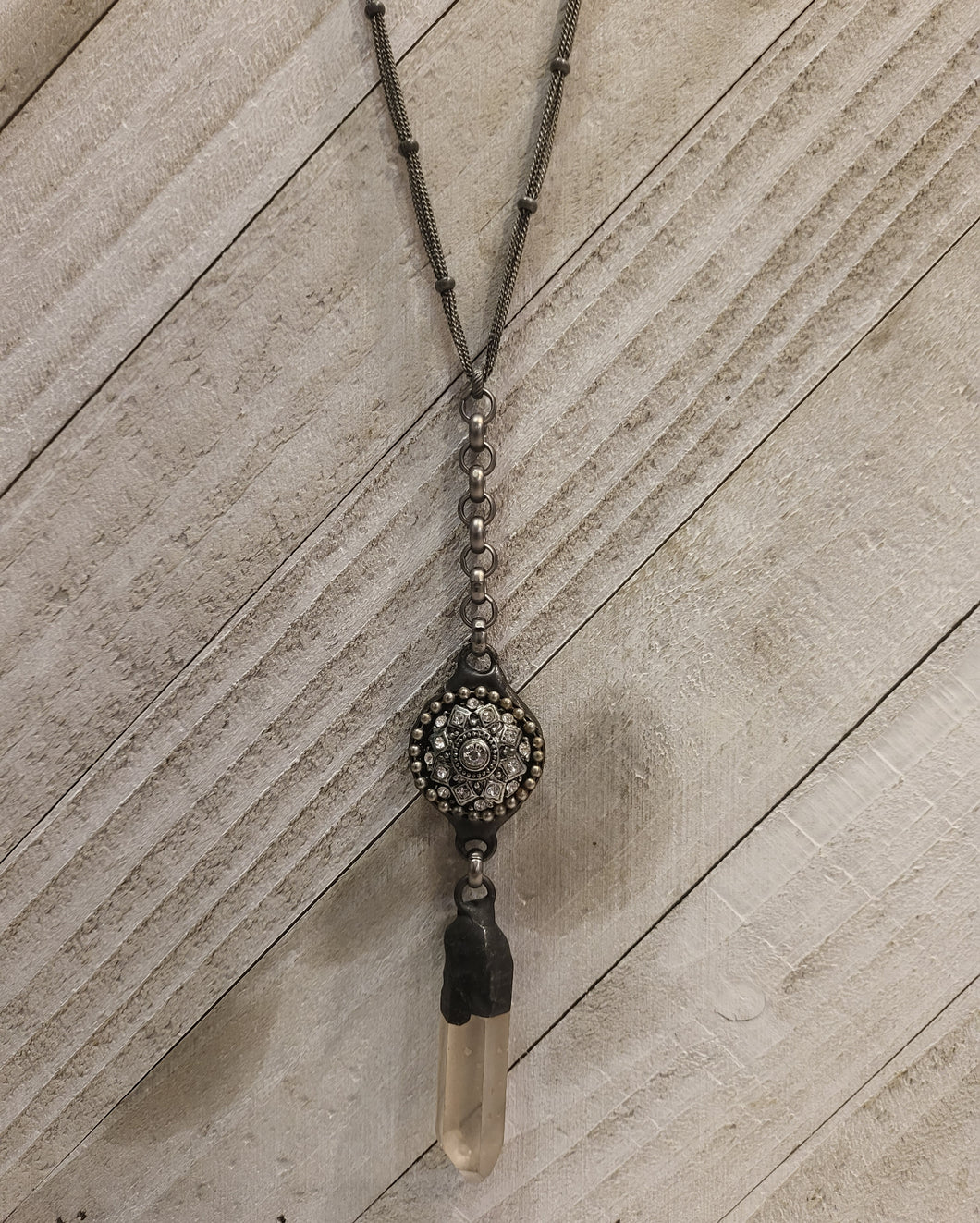 Button connector w/ Soldered spear crystal drop