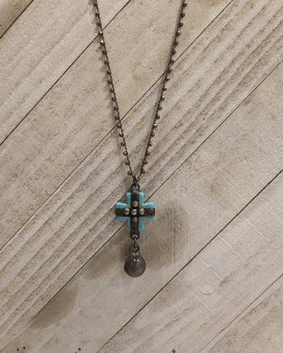 Dotted turquoise cross connector Necklace