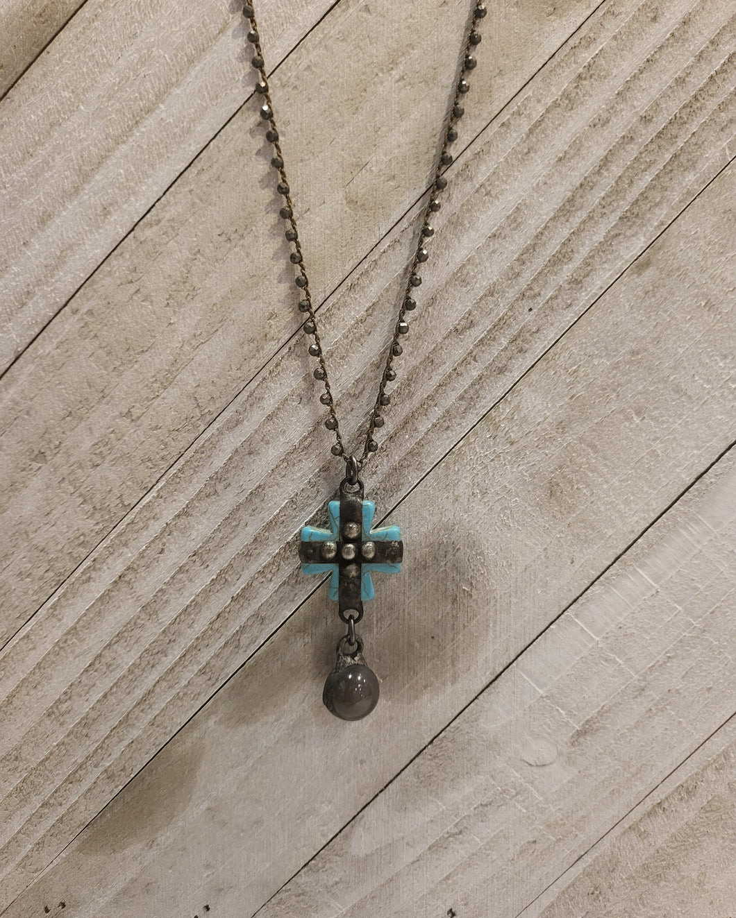 Dotted turquoise cross connector Necklace