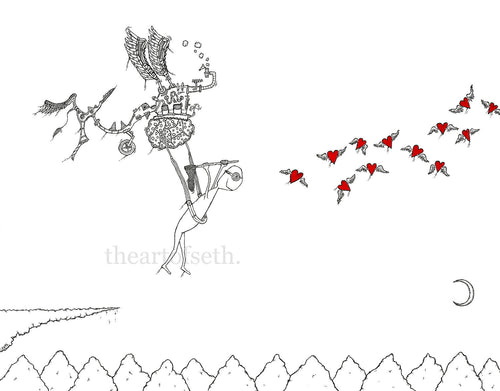 Creatures of the Heart print - So Oliver built himself a flying machine...