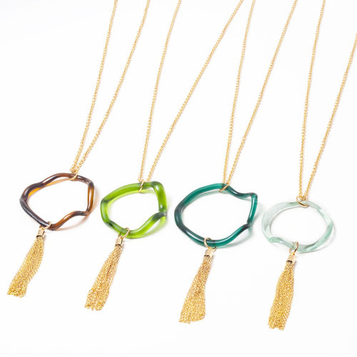 Long Metal Tassel Open Wave Gold Necklace